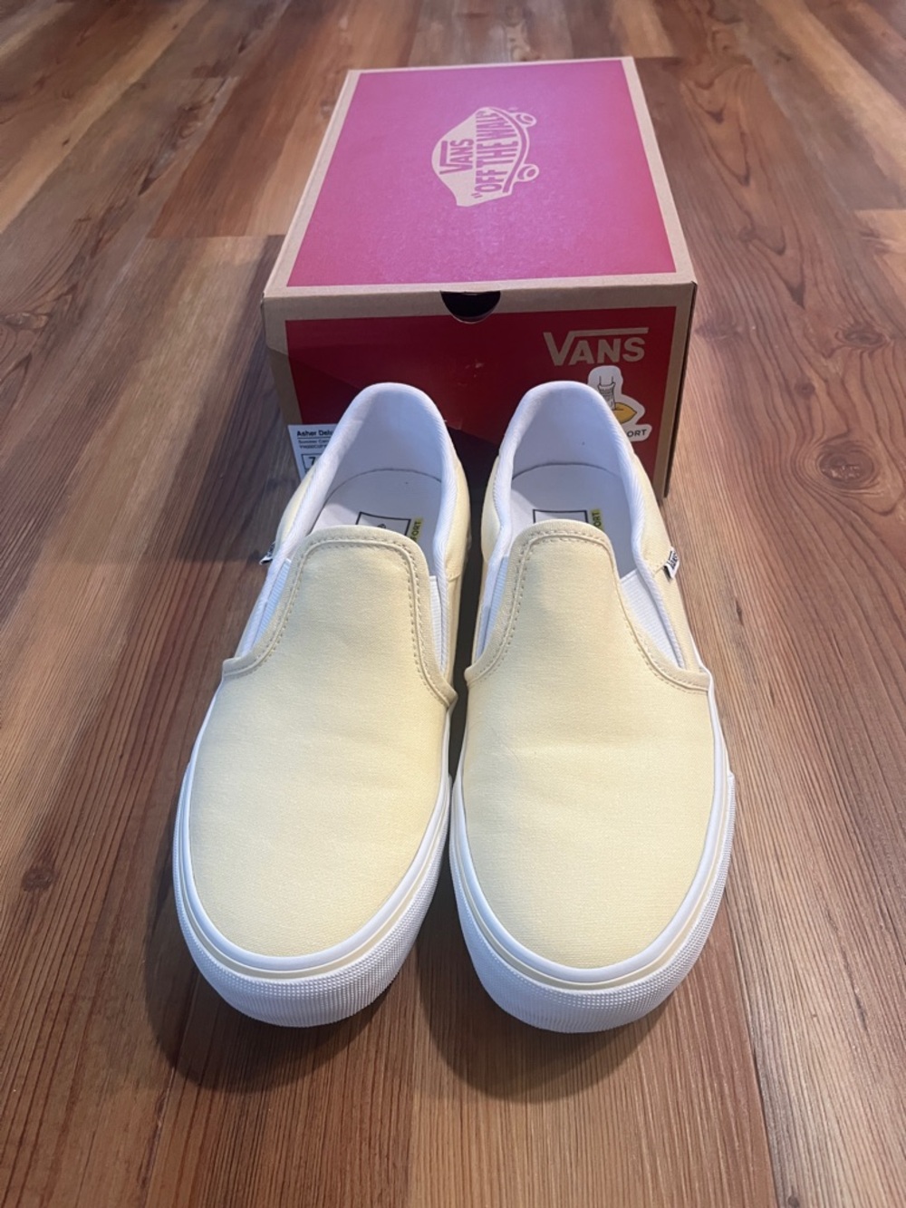 Vans Asher Deluxe Slip-On Canvas Sneakers in Pale Yellow and White